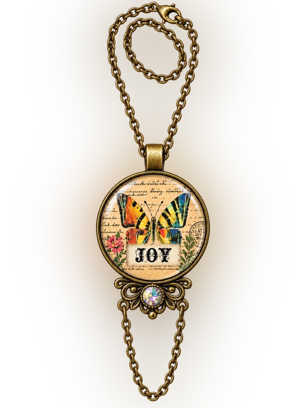Vintage Butterfly 'Joy' Pendant Necklace in Antique Gold